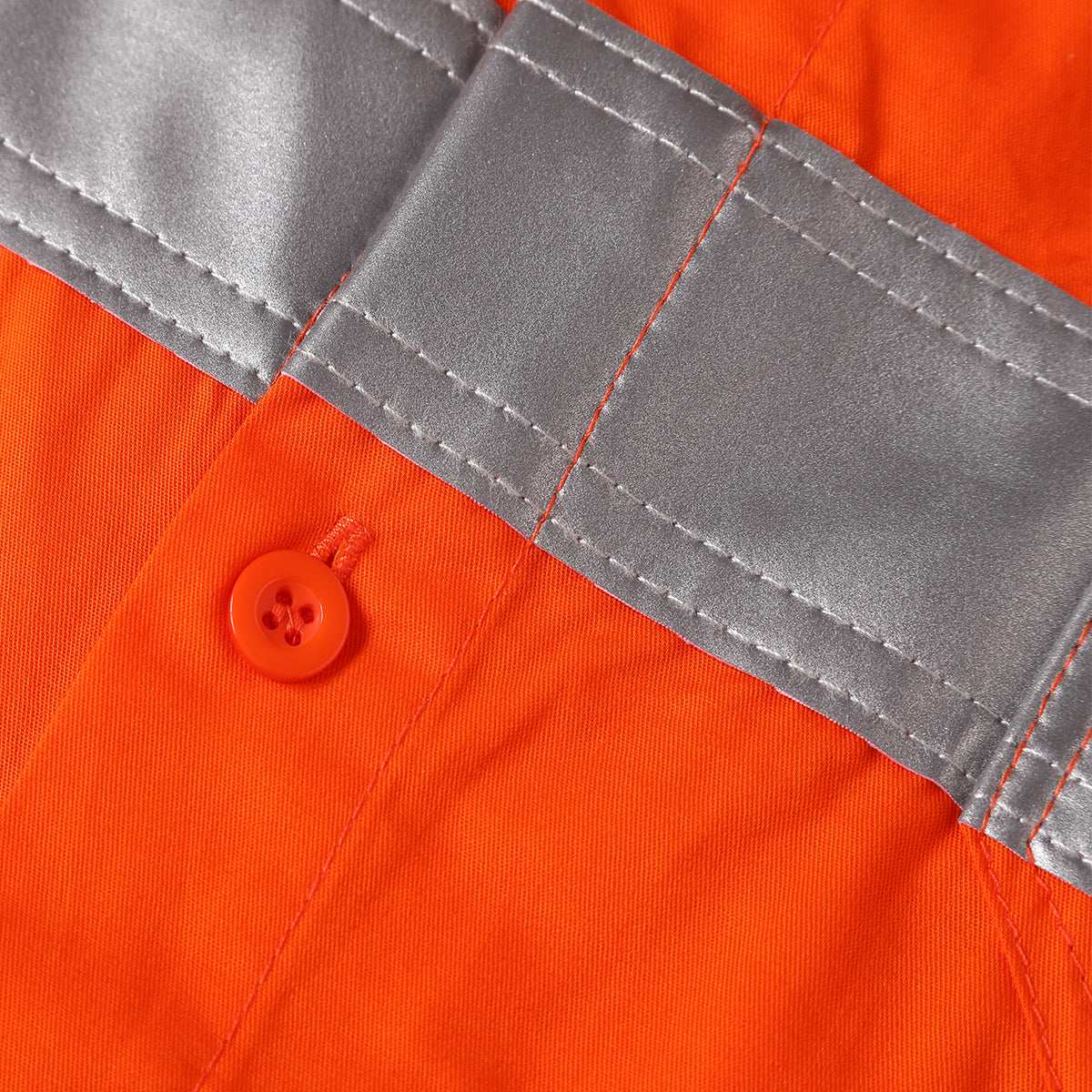 "Women’s Hi Vis Work shirt in orange reflective H back, Long Sleeve, button detail close-up – Big Bee Workwear"