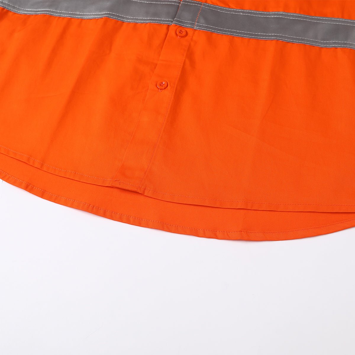 "Women’s Hi Vis Work shirt in orange reflective H back, Long Sleeve, hem detail close-up – Big Bee Workwear"