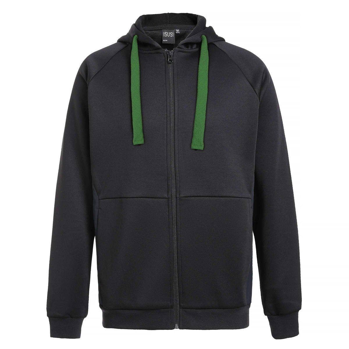 "wonder zip hoodie in Black with green, front – Big Bee Workwear"