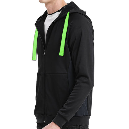 "wonder zip hoodie in Black with green lime, model side – Big Bee Workwear"