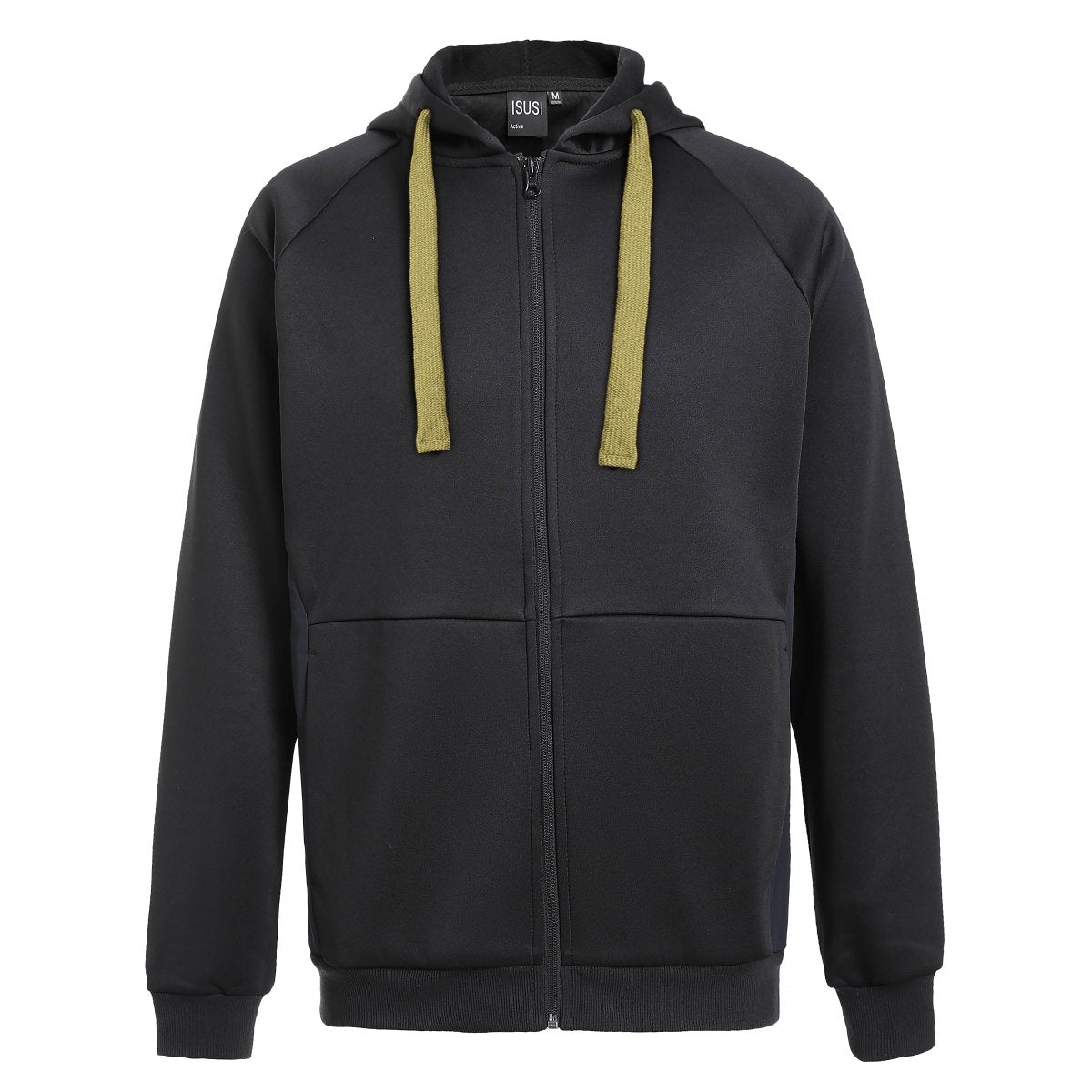 "wonder zip hoodie in Black with green savannah, front – Big Bee Workwear"