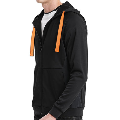 "wonder zip hoodie in Black with orange, model side – Big Bee Workwear"