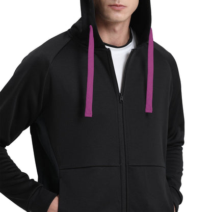 "wonder zip hoodie in Black with pink magenta, model posed – Big Bee Workwear"