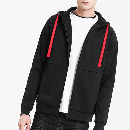"wonder zip hoodie in Black with red, model front – Big Bee Workwear"