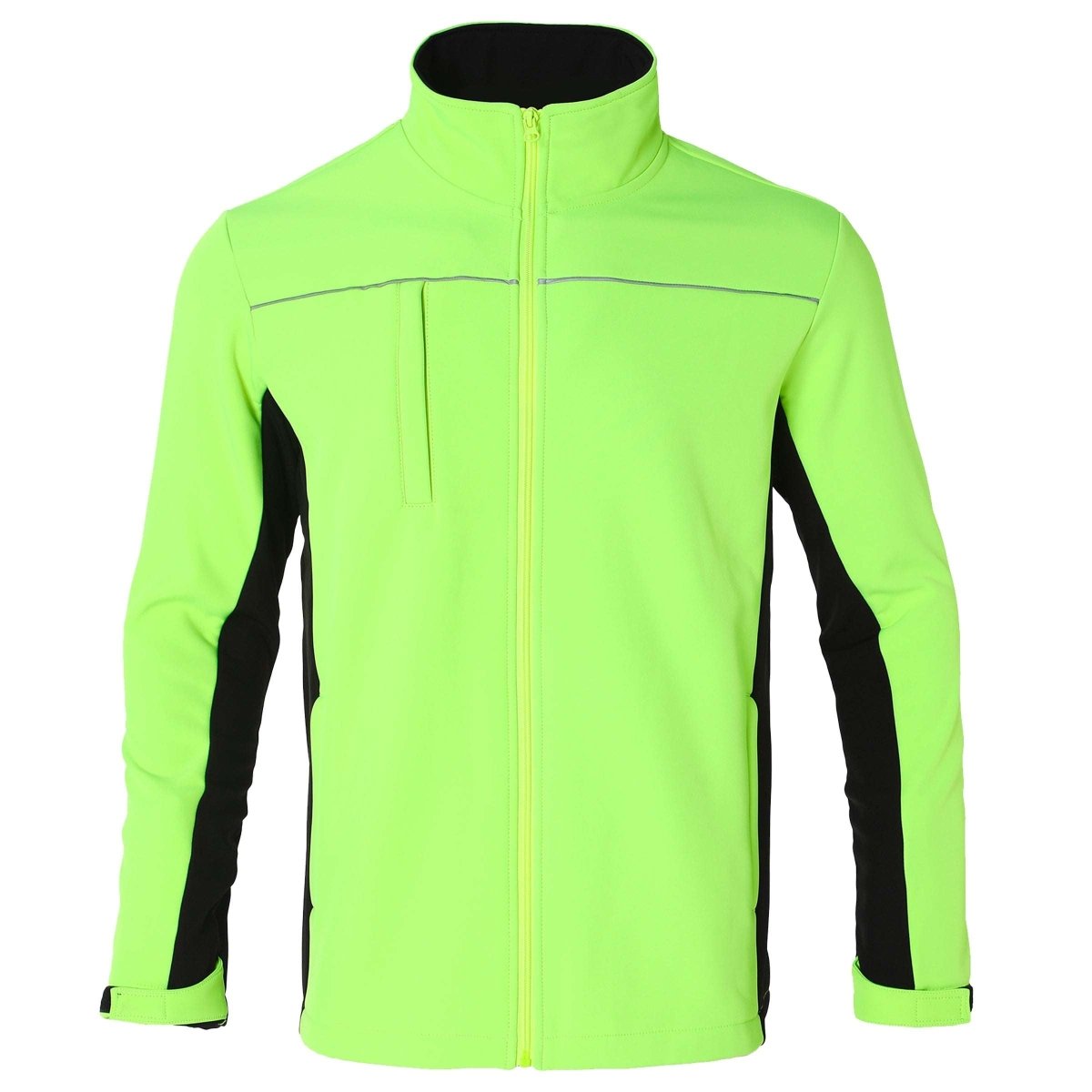 "panel-work softshell jacket in yellow black, front – Big Bee Workwear"