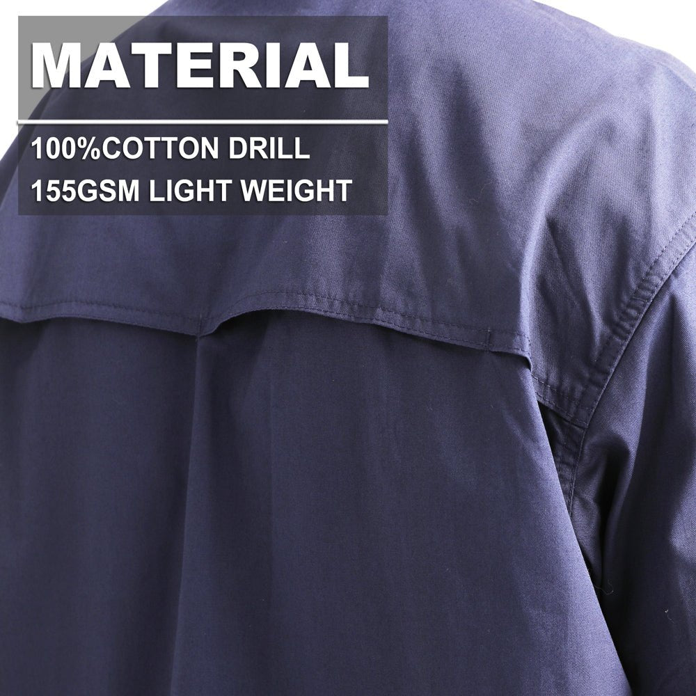 "Women’s Lightweight Cotton Work shirt, Long Sleeve, fabric close-up with info – Big Bee Workwear"