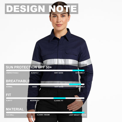 "Women’s Closed Front Lightweight Cotton Work shirt, Long Sleeve, design notes – Big Bee Workwear"