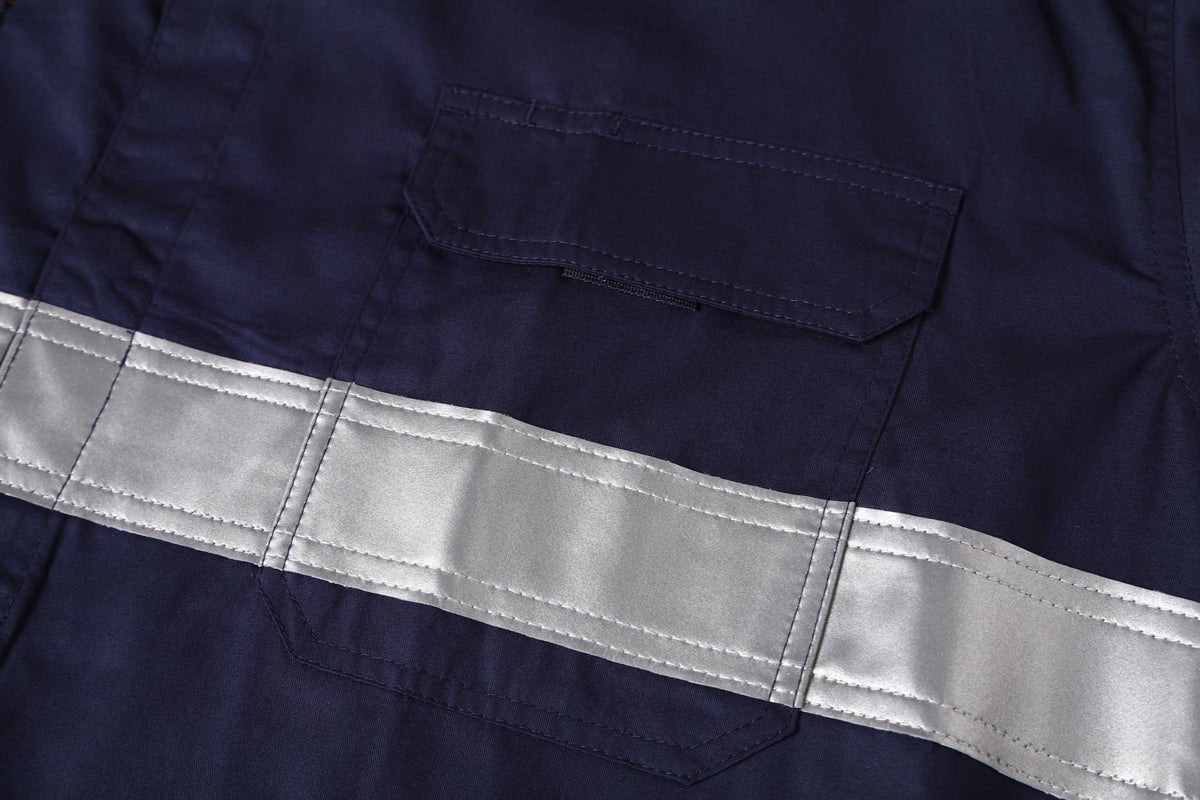 "Women’s Closed Front Lightweight Cotton Work shirt, Long Sleeve, reflective tape detail close-up – Big Bee Workwear"