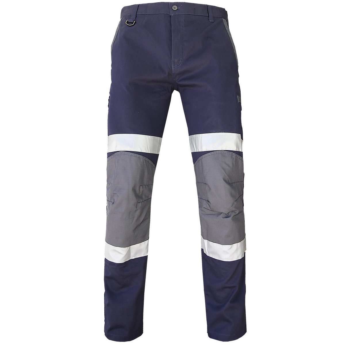 "street work pants in navy reflective tape, front – Big Bee Workwear"