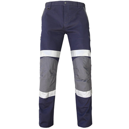 "street work pants in navy reflective tape, front – Big Bee Workwear"