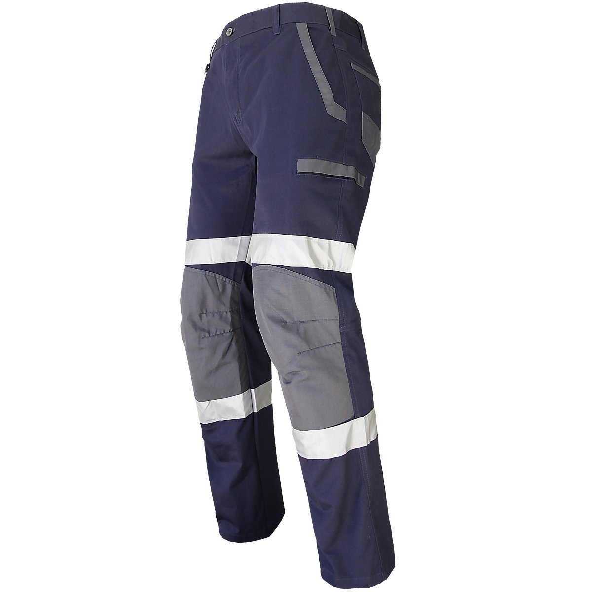 "street work pants in navy reflective tape, side – Big Bee Workwear"