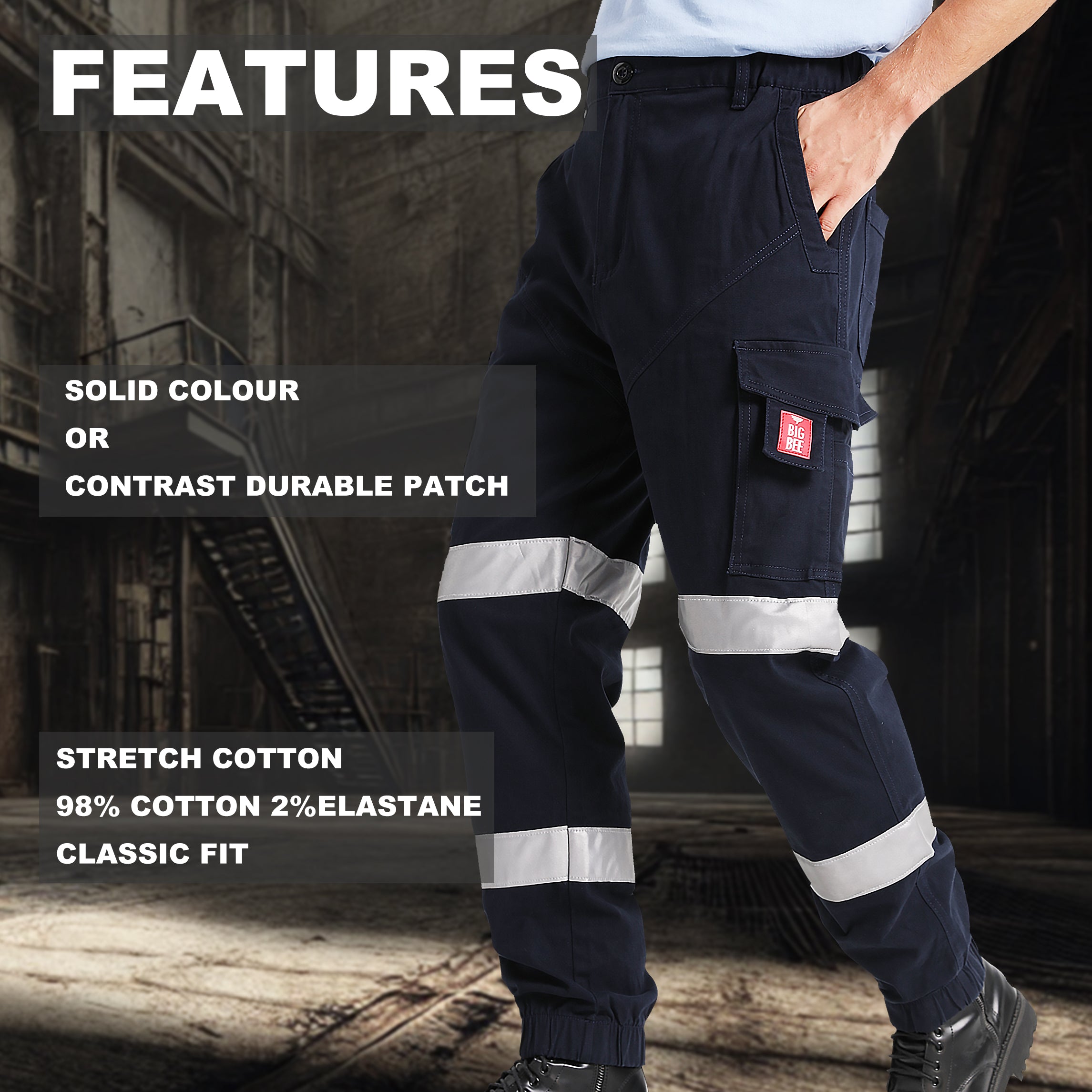 Big Bee ELITE Work Pants Cuffed Cargo Trousers Big BeePants