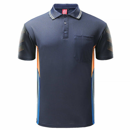 Men’s TECH polo shirt in Navy Blue with Orange, Short Sleeve, front – Big Bee Workwear