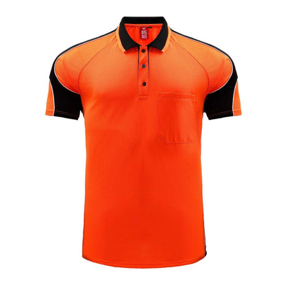 Hi-Vis Short Sleeve Panel polo shirt in orange with black, front – Big Bee Workwear