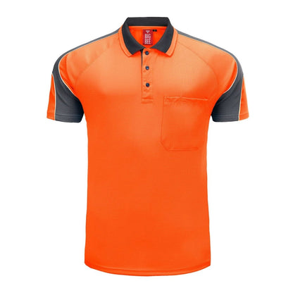 Hi-Vis Short Sleeve Panel polo shirt in orange with grey charcoal, front – Big Bee Workwear