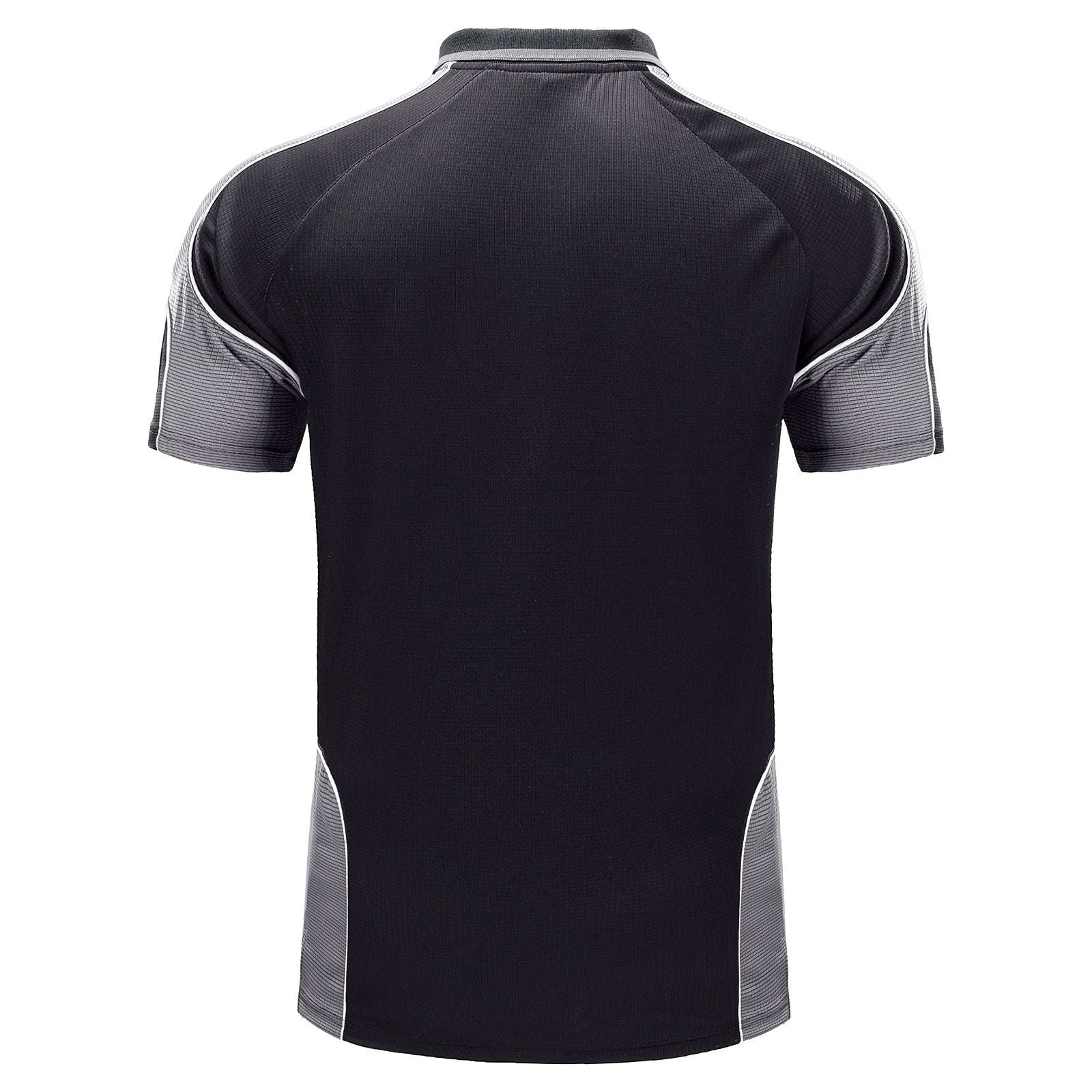 Men’s Short Sleeve Panel polo shirt in Black with grey charcoal, back – Big Bee Workwear