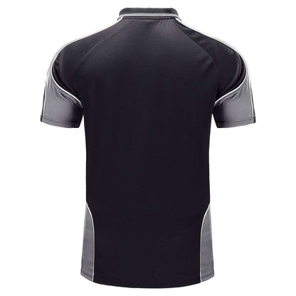 Men’s Short Sleeve Panel polo shirt in Black with grey charcoal, back – Big Bee Workwear