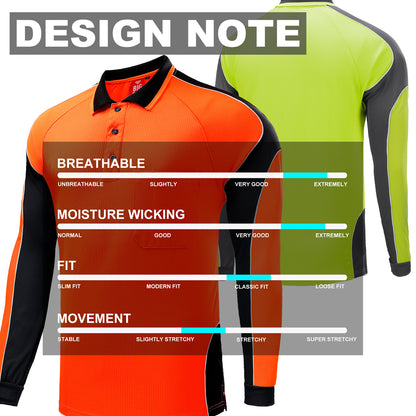 Big Bee PANEL Hi Vis Polo Shirts, Long Sleeve