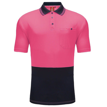 Hi-Vis Short Sleeve Work polo shirt in pink navy, front – Big Bee Workwear