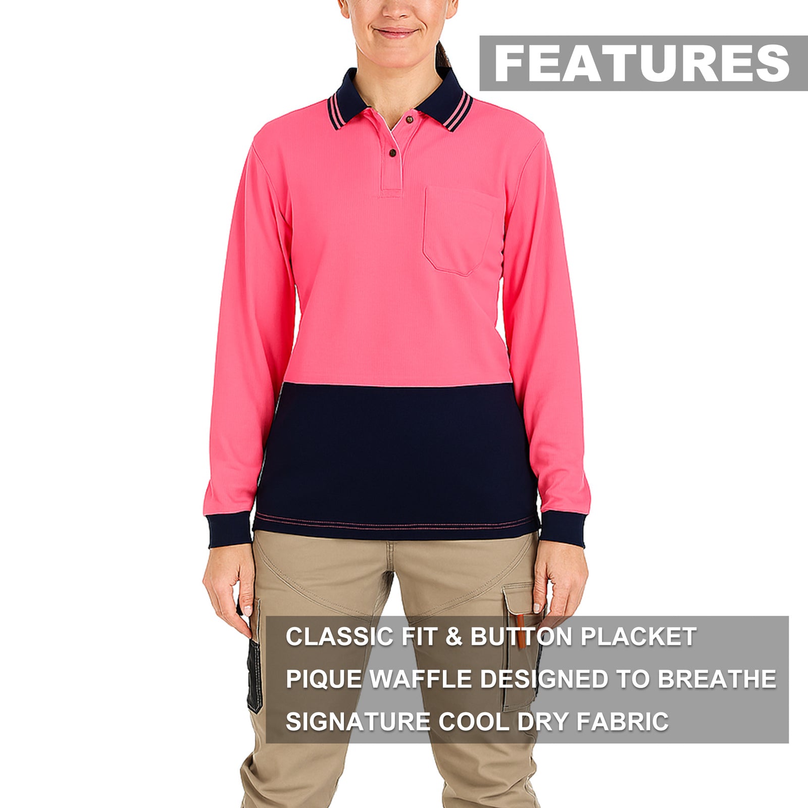 Big Bee Ladies Hi-Vis Polo Shirts, Long Sleeve - Big Bee