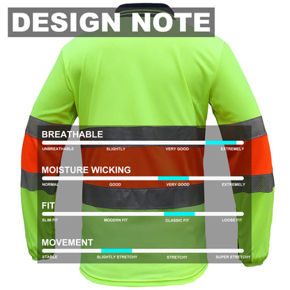 Hi Vis Long Sleeve Polo Shirt – Bio-Motion Breathable Reflective Tape, UPF 50+ Day Use | Big Bee Workwear