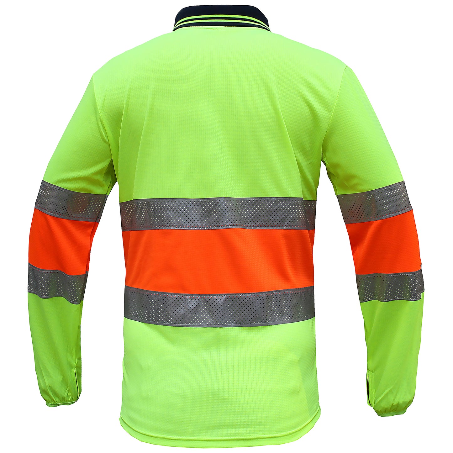 Hi Vis Long Sleeve Polo Shirt – Bio-Motion Breathable Reflective Tape, UPF 50+ Day Use | Big Bee Workwear