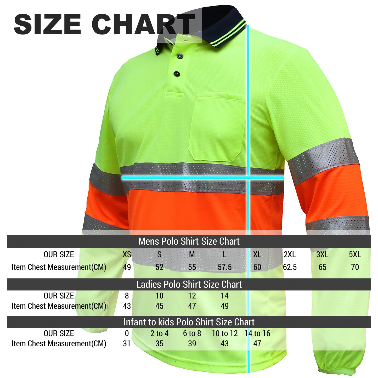 Hi Vis Long Sleeve Polo Shirt – Bio-Motion Breathable Reflective Tape, UPF 50+ Day Use | Big Bee Workwear