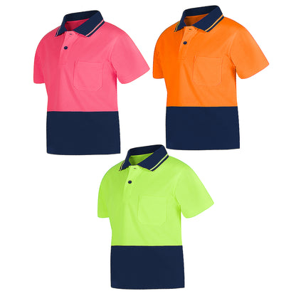 Big Bee Kids Hi Vis Polo Shirts, Pink Orange Yellow