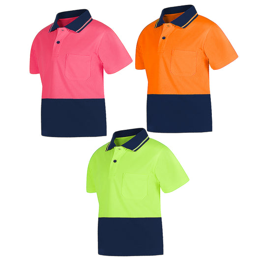 Big Bee Kids Hi Vis Polo Shirts, Pink Orange Yellow