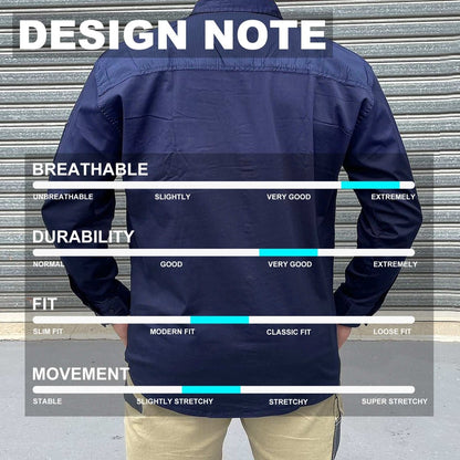 Men’s Stretch Cotton Work shirt, Long Sleeve, design notes – Big Bee Workwear