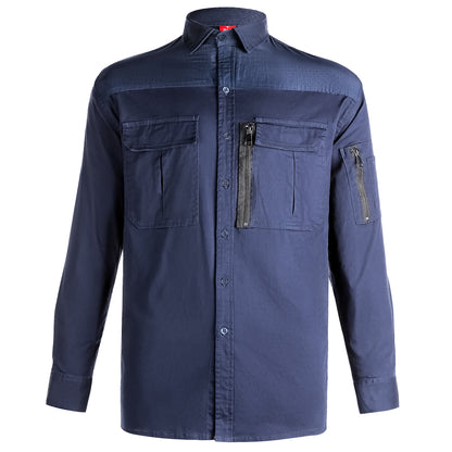 ZIP Stretch Cotton Work shirt in Navy Blue, Long Sleeve, front – Big Bee Workwear