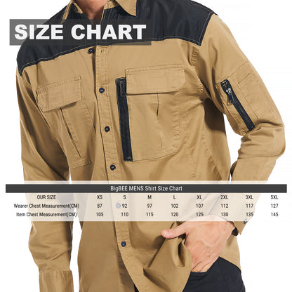 ZIP Stretch Cotton Work shirt, Long Sleeve, size chart – Big Bee Workwear
