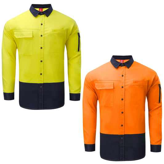 Big Bee PULSE Mens Hi-Vis Work Shirts, Stretch Cotton