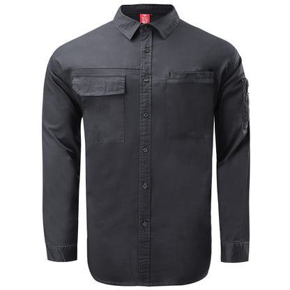 PULSE Stretch Cotton Work shirt in black, Long Sleeve, front – Big Bee Workwear