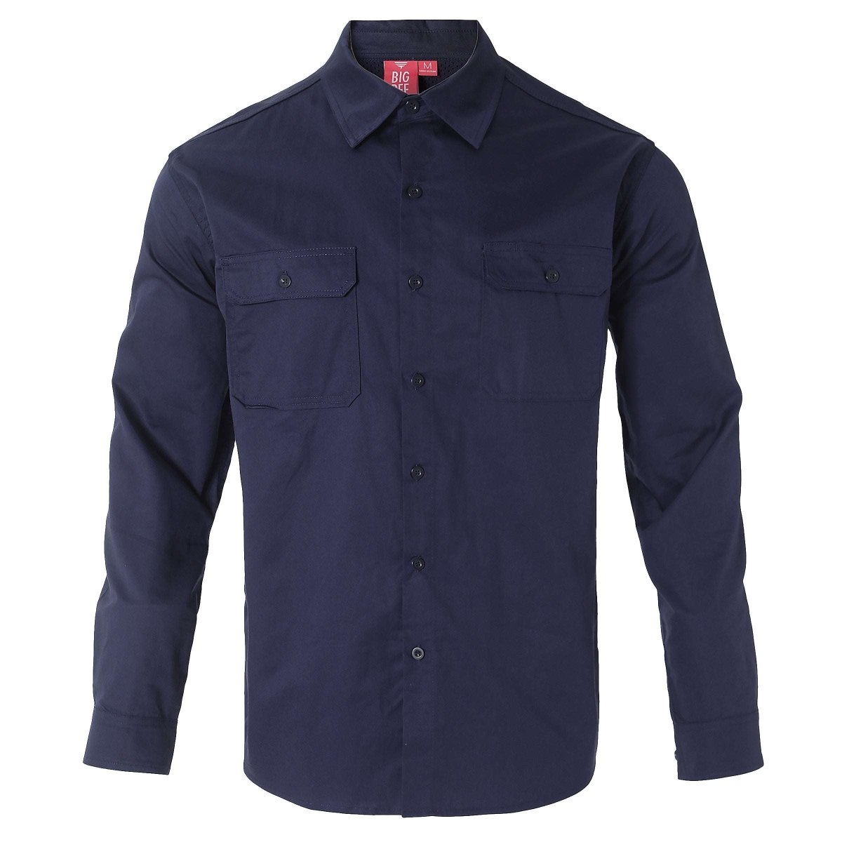 Women’s Lightweight Cotton Work shirt in navy blue, Long Sleeve, front – Big Bee Workwear