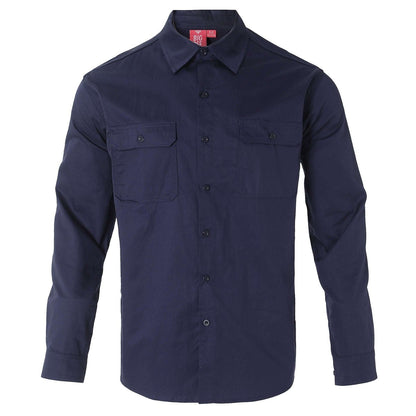 Women’s Lightweight Cotton Work shirt in navy blue, Long Sleeve, front – Big Bee Workwear