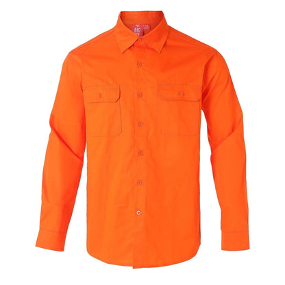 Women’s Lightweight Cotton Work shirt in orange, Long Sleeve, front – Big Bee Workwear