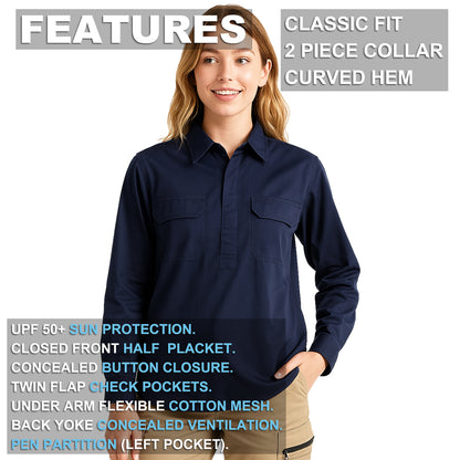 Big Bee Ladies Work Shirts CLOSED FRONT Lightweight Cotton