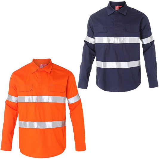 Closed Front Lightweight Cotton Work shirt, Reflective Long Sleeve, multi-colour options overview – Big Bee Workwear