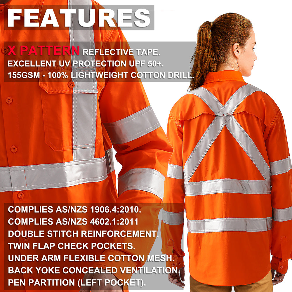 Big Bee Ladies Hi-Vis Work Shirt Cross Back Reflective X Pattern