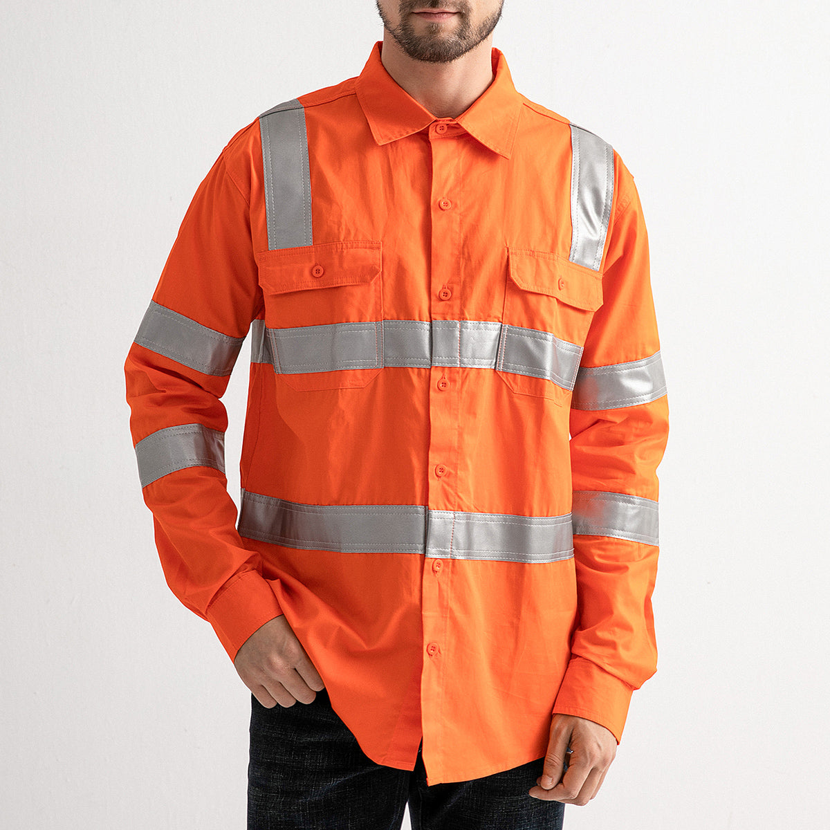 Big Bee Hi-Vis Shirts Orange H Pattern Reflective, VIC Railway