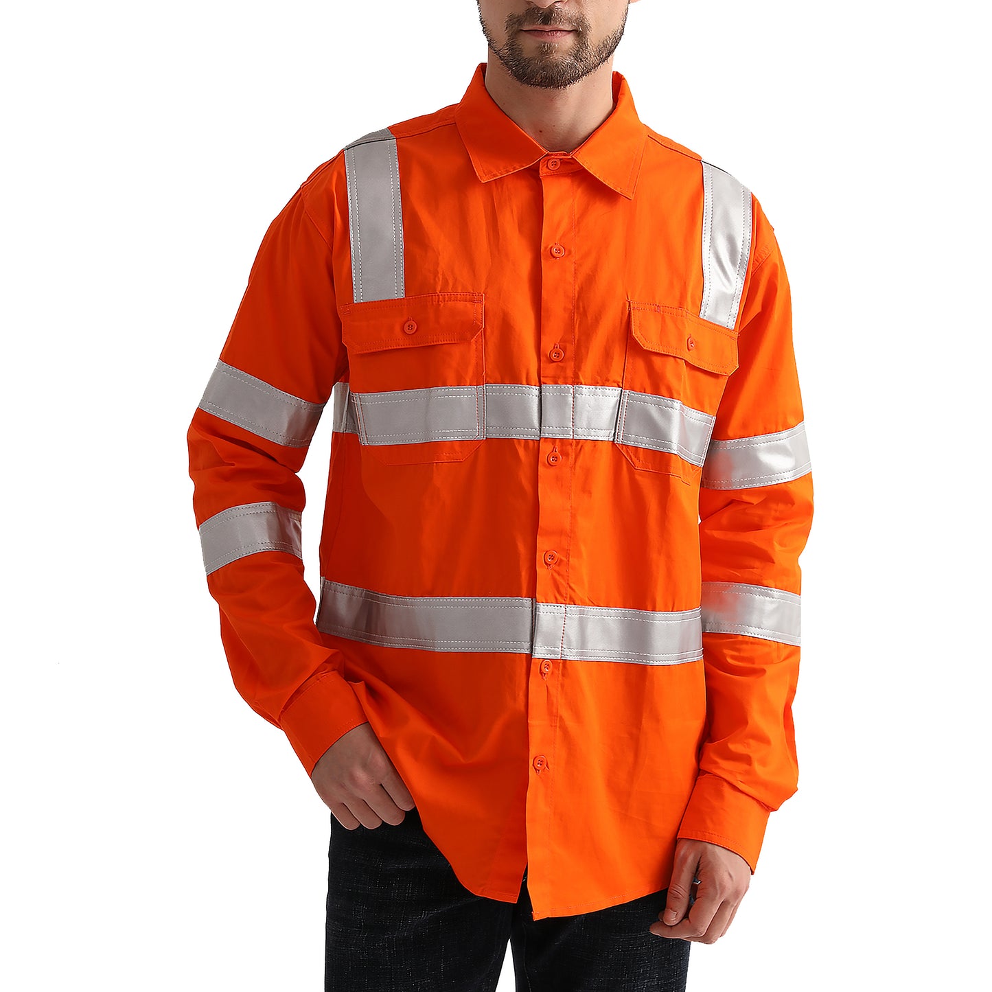 Big Bee Hi-Vis Shirts Orange H Pattern Reflective, VIC Railway