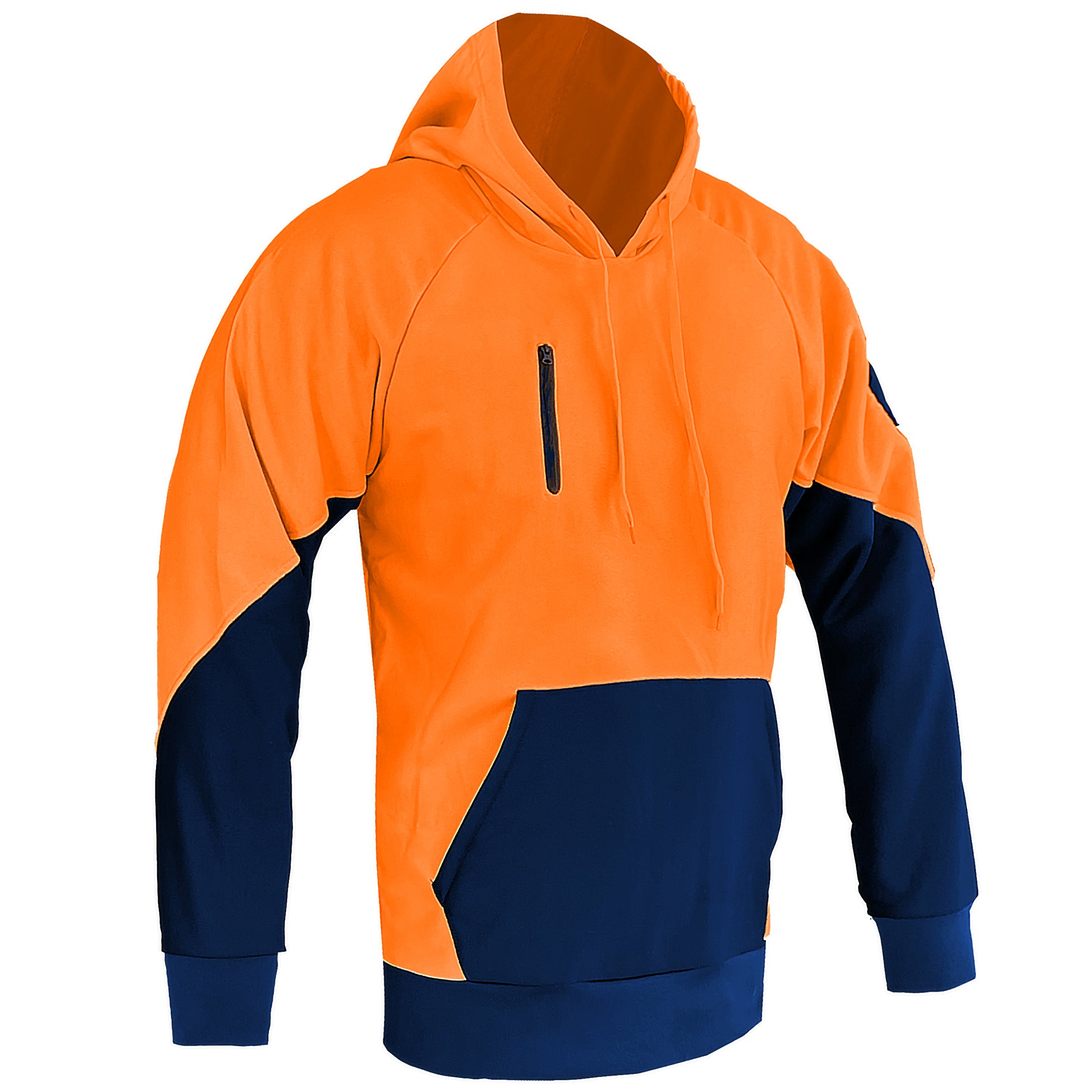 Hi Vis Warm-up Hoodie in orange navy, Fleece, side – Big Bee Workwear