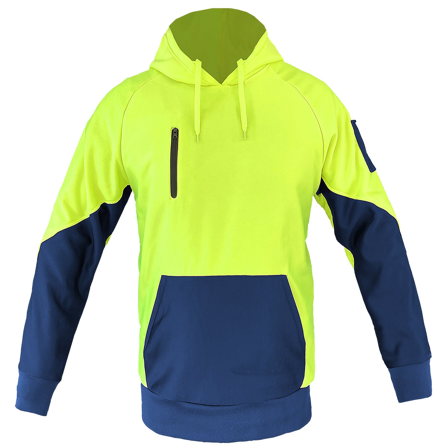 Hi Vis Warm-up Hoodie in yellow navy, Fleece, front – Big Bee Workwear