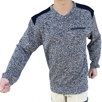 V-Neck Work jumper in Navy Blue, Fleece, model posed – Big Bee Workwear