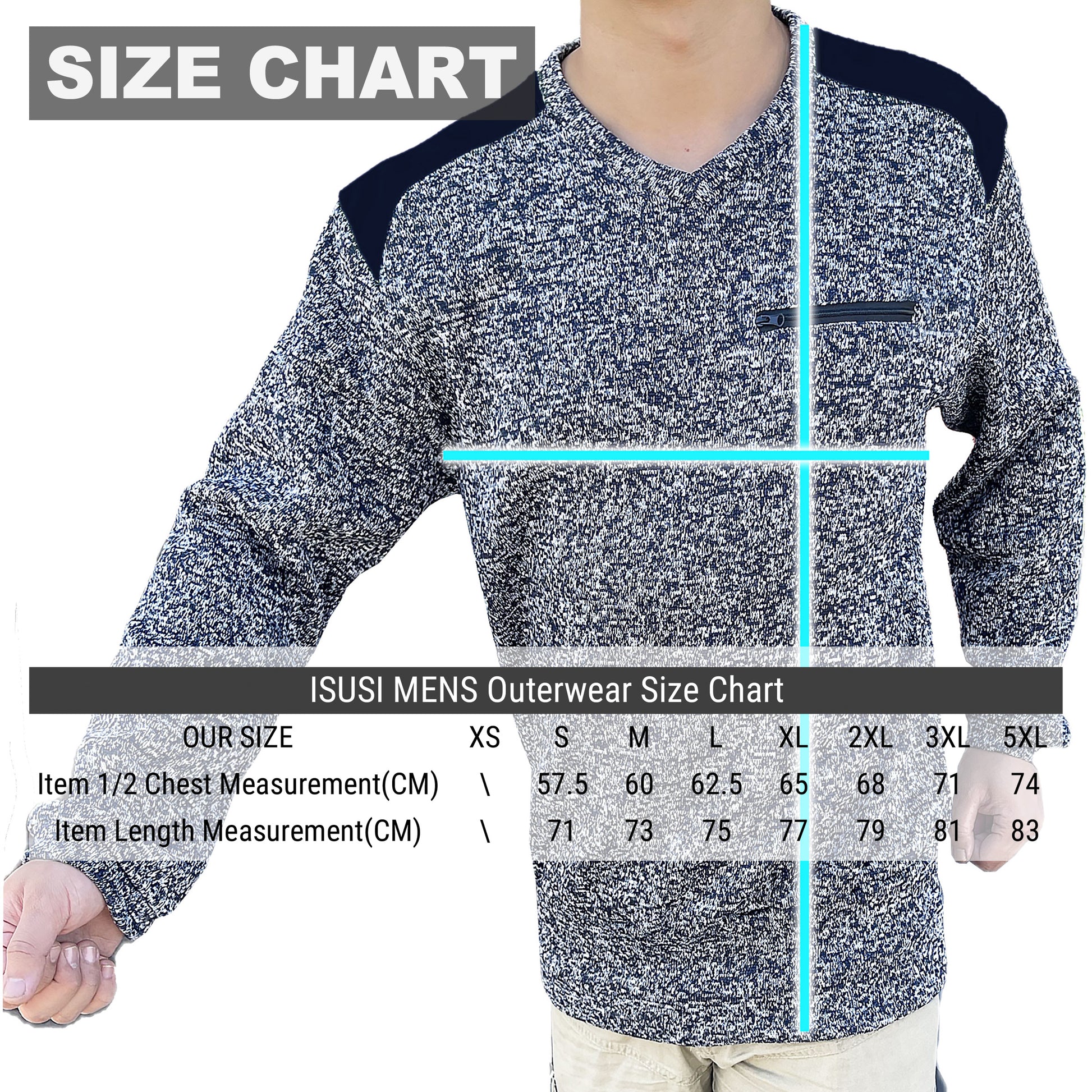 V-Neck Work jumper, Fleece, size chart – Big Bee Workwear