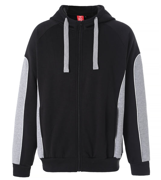Ladies Panel Full Zip Hoodie Jumper in Black with grey, Contrast Sleeve, front – Big Bee Workwear
