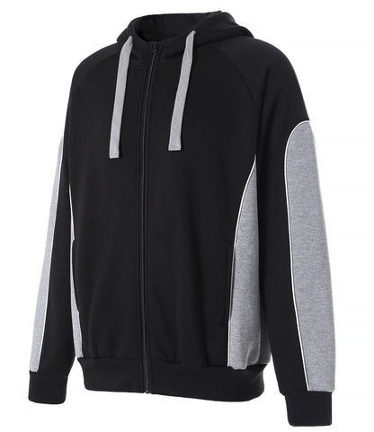 Ladies Panel Full Zip Hoodie Jumper in Black with grey, Contrast Sleeve, side – Big Bee Workwear