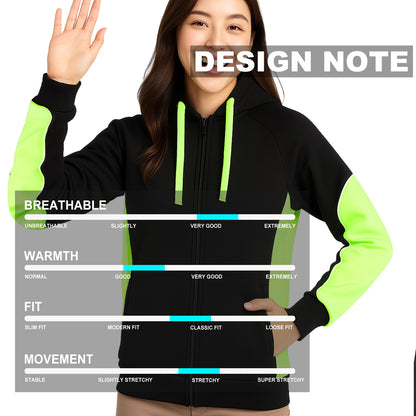 Ladies Panel Full Zip Hoodie Jumper, Contrast Sleeve, design notes – Big Bee Workwear