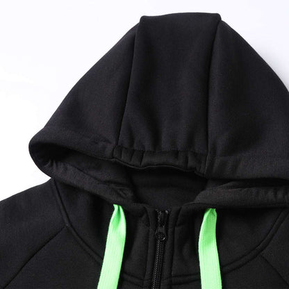 Ladies Panel Full Zip Hoodie Jumper, Contrast Sleeve, collar detail close-up – Big Bee Workwear